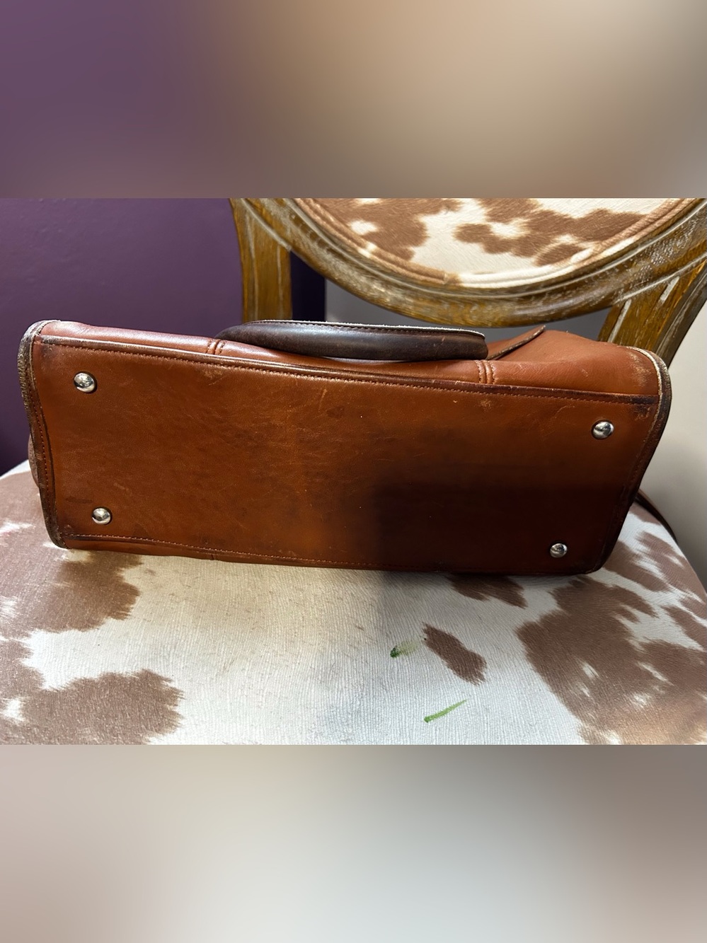 Coach Brown Leather Satchel with Dark Brown Handles - Picture 6 of 6